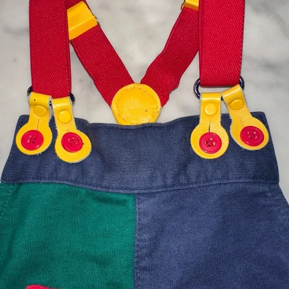 Vintage Gymboree Green and Blue Kids Overalls with Red Accents - Picture 4 of 6